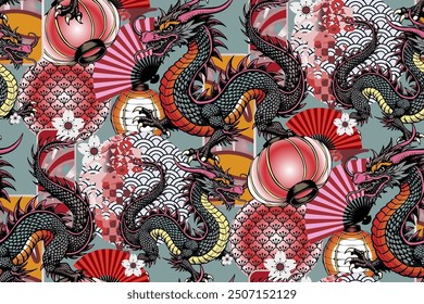 Dragon. Seamless abstract pattern in Asian style. Suitable for fabric, mural, wrapping paper and the like.