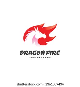Dragon Serpent head in negative space and Fire Flame Illustration Logo Icon Vector with vibrant gradient color 