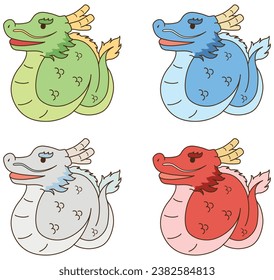 Dragon set of different colors. Vector illustration.