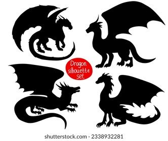 Dragon set silhouette, mythological creatures, year of the dragon