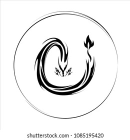 Dragon Shape stylized Calligraphy,Chinese Brush Art,  Vector Illustration