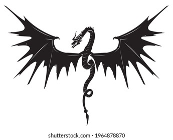 Dragon Sharp Wings, Fantasy Silhouette Illustration