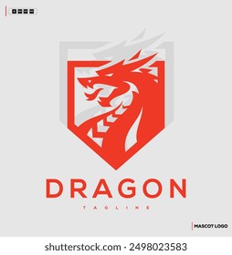 Dragon shield crest logo design vector illustration