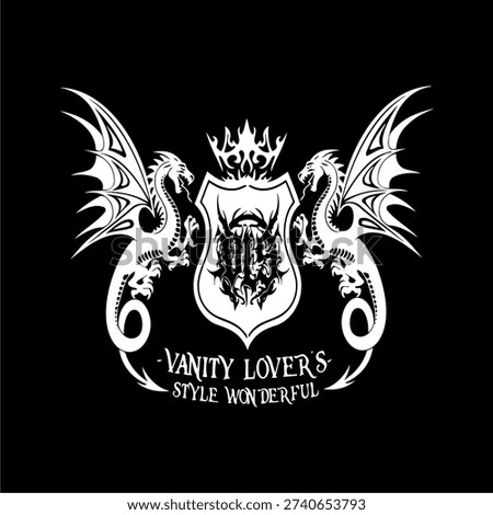Dragon and shield logo, for sticker, logo, outfit, banner, flag, and other