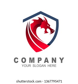 Dragon shield logo template, wing and shield design vector