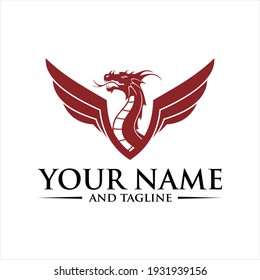 Dragon and shield mascot logo design.