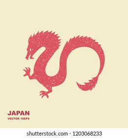 Dragon sign flat vector illustration with scuffing effect