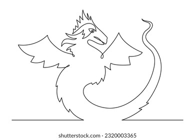 Dragon sign,one line art,continuous contour drawing, hand-drawn mythical chinese animal outline, horoscope zodiac sign,fairy tale creature ancient dinosaur.Editable stroke.Isolated.Vector illustration