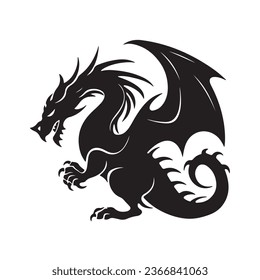 dragon silhouette black white vector illustration