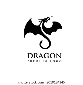 Dragon silhouette in a circle logo vector design illustration