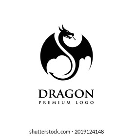 Dragon silhouette in a circle logo vector design illustration