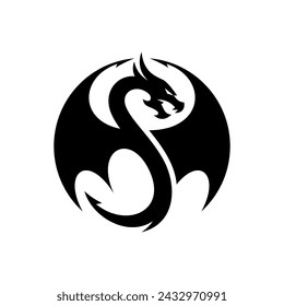 Dragon silhouette in a circle logo vector design illustration