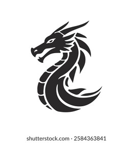 Dragon Silhouette. Dragon Crest Wings great collection set of clip art Silhouettes, dragon tattoo designs, black vector illustrations on white background.
