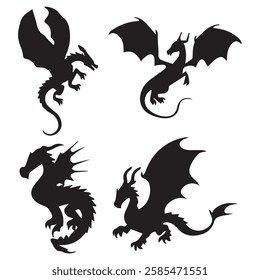 Dragon Silhouette Crest Wings and Tattoo Designs Collection