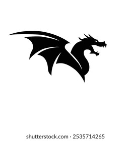 Dragon Silhouette Design with Wings in Flight
