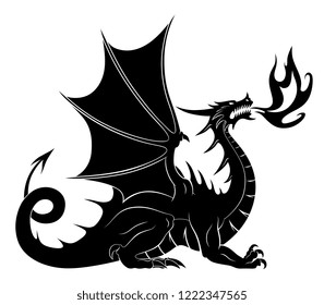 Dragon silhouette with fire