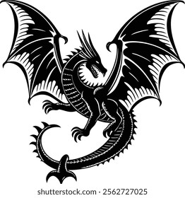 Dragon Silhouette Flying Revarse view Illustration Art