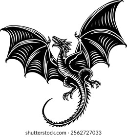 Dragon Silhouette Flying Up Side view Illustration Art