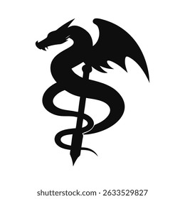 Dragon silhouette, Dragon head, dragon wings silhouette