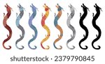 Dragon silhouette illustration material set