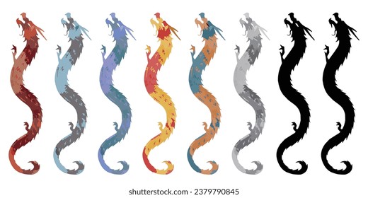 Dragon silhouette illustration material set