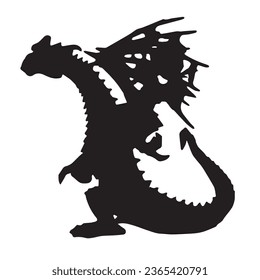 dragon silhouette isolated black on white background