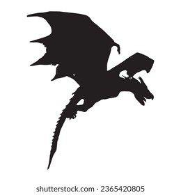 dragon silhouette isolated black on white background