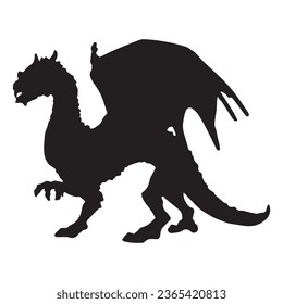 dragon silhouette isolated black on white background