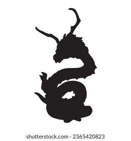 dragon silhouette isolated black on white background