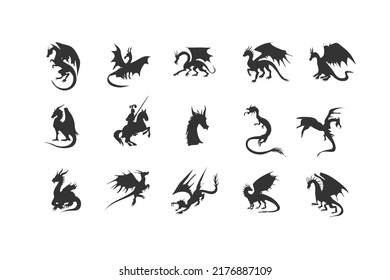 Dragon Silhouette isolated Clip Art Magic Animal Design Vector. Vector illustration