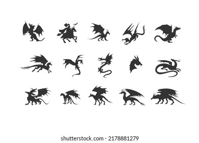 Dragon Silhouette isolated Clip Art Magic Animal Design Vector. Vector illustration