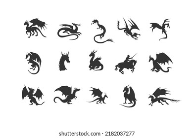 Dragon Silhouette isolated Clip Art Magic Animal Design Vector. Vector illustration