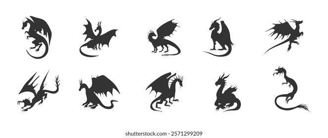 dragon silhouette isolated clip art magic animal design vector