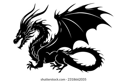 Dragon silhouette isolated on white background
