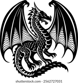 dragon Silhouette Left Side view Illustration