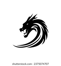 dragon silhouette logo template vector illustration. mythology monster sign and symbol.