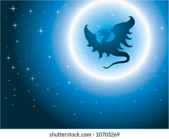 dragon silhouette. Moonlight.