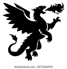 Dragon Silhouette: Criatura mítica, Leyenda de fantasía, Ilustración vectorial plana