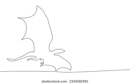 Dragon silhouette. One line continuous concept dragon 2024 banner. Line art vector illustration. Outline silhouette with copy space.