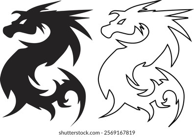 Dragon Silhouette. Dragon tattoo designs, Black vector illustration on white background .