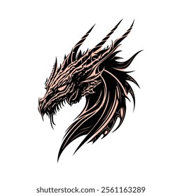 Dragon silhouette vector art illustration. Traditional Red Chinese Dragon Silhouette with Zodiac Symbol and Crawling Details – Dragon logo icon vector illustration