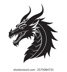 Dragon silhouette vector art illustration on white background