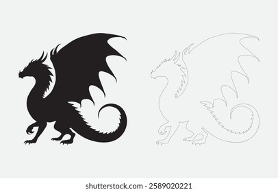 Dragon silhouette vector art Illustration Isolated on white background
