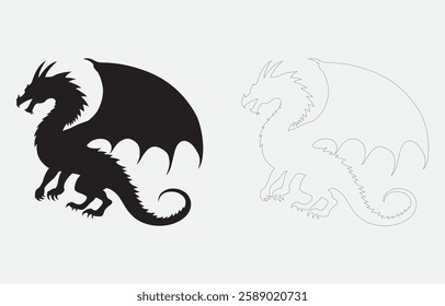 Dragon silhouette vector art Illustration Isolated on white background
