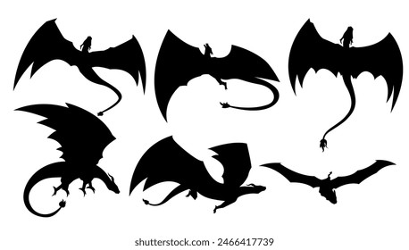 Dragon silhouette. Vector of dragon silhouette. Black Dragon silhouette. mythology Animal.