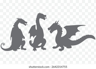 Dragon silhouette. Vector of dragon silhouette. Black Dragon silhouette. mythology Animal eps 10