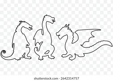 Dragon silhouette. Vector of dragon silhouette. Black Dragon silhouette. mythology Animal eps 10