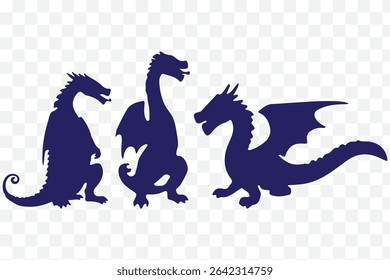 Dragon silhouette. Vector of dragon silhouette. Black Dragon silhouette. mythology Animal eps 10