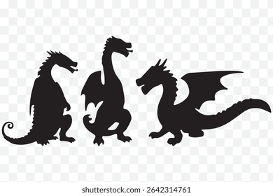 Dragon silhouette. Vector of dragon silhouette. Black Dragon silhouette. mythology Animal eps 10