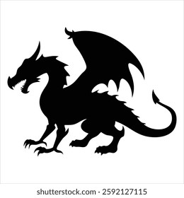 Dragon Silhouette Vector Design, Mythical Creature Clipart, Fantasy Beast Icon, Black Silhouette Illustration